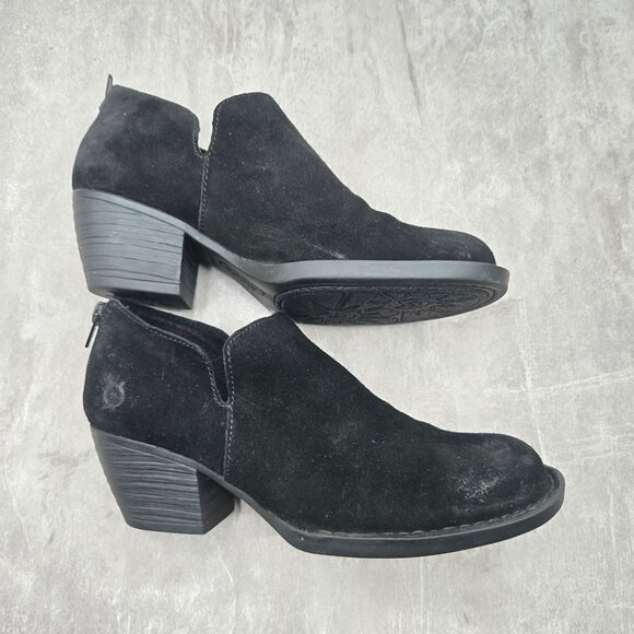 Born Ankle Boots 7.5 Black Leather Block Heel Western Rugged Comfort Shoe Bootie - Picture 6 of 11